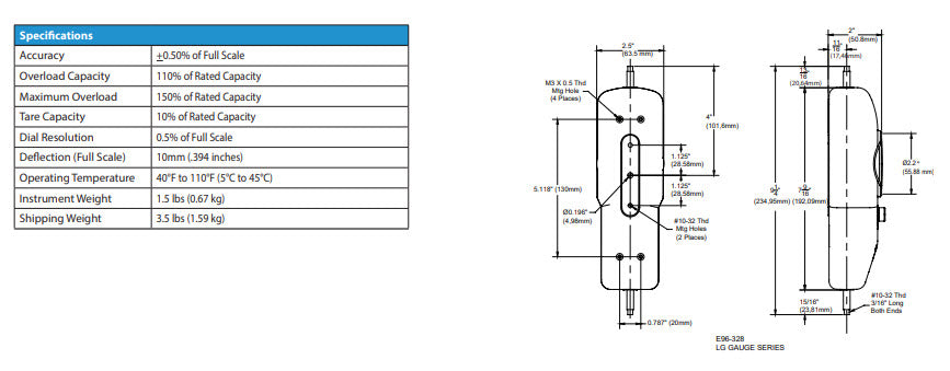 Chatillon LG-1KG, Mechanical Force Gauge : 1 x 0.005 kgf : #10-32M