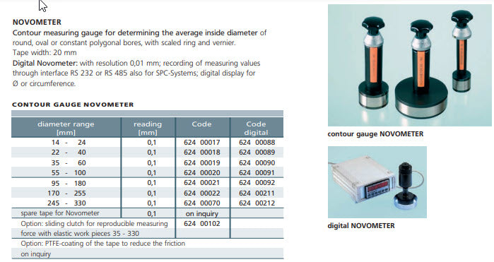 Schwenk Digital Version 62400092 Contour measurement gauges Novometer range 95-180mm Resolution .01mm