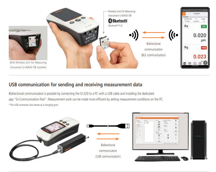 Mitutoyo 178-746-13 SJ-220S Portable Surface Roughness Tester, Transverse Drive, Stylus Tip Angle 90°, Radius 5μm, Imperial / Metric, Range X-Axis: .22"/5.6mm