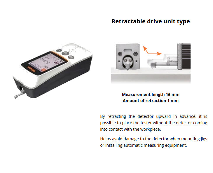 Mitutoyo 178-744-13 SJ-220R Portable Surface Roughness Tester, Retractable Drive Unit, Stylus Tip Angle 90°, Radius 5μm, Imperial / Metric, Measuring Range 17.5mm