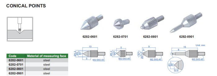 Conical Contact Point INSIZE 7.14mm 6282-0702, 4 x 48 UNF Steel 90 deg