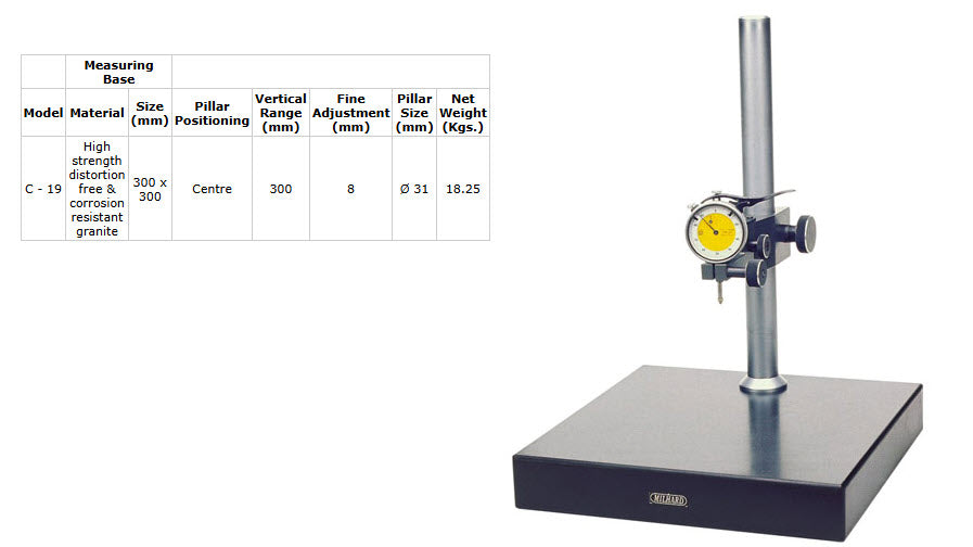 MILHARD Granite Comparator Stand C-19 Base 300 x 300mm Vertical range 300mm