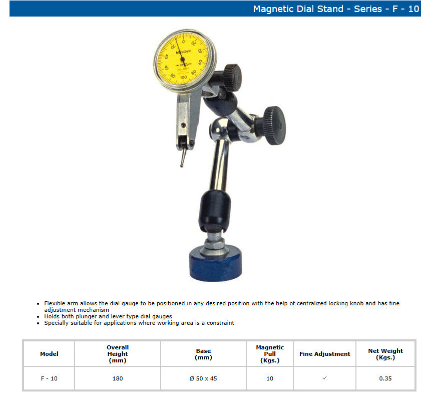 MILHARD F-10 Magnetic Base, 50 x 25mm over all height 180mm Magnetic pull 10kgs