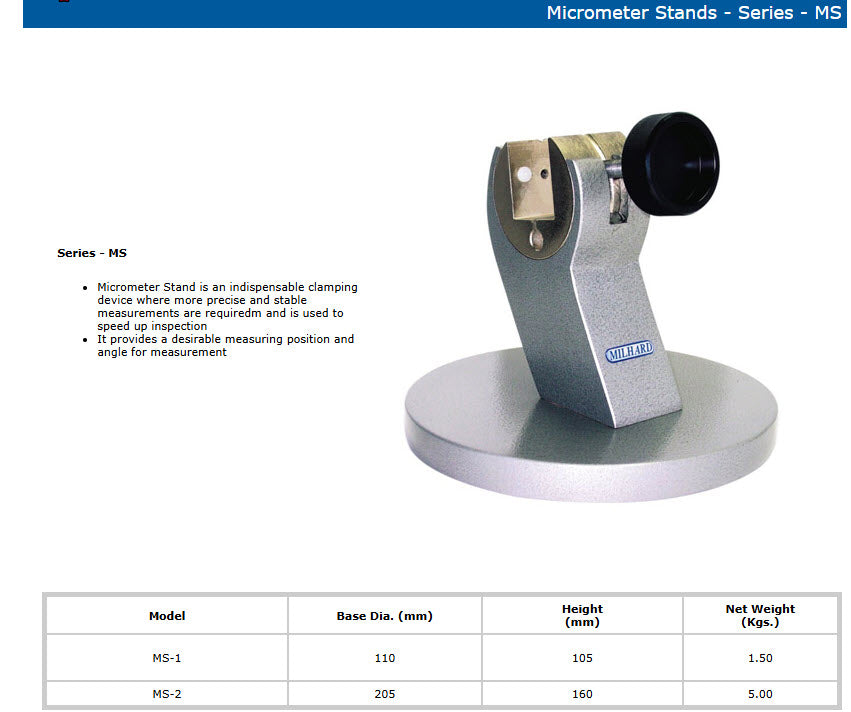 MILHARD MS-1 Micrometer stand, Base Diameter 110mm Height 105mm