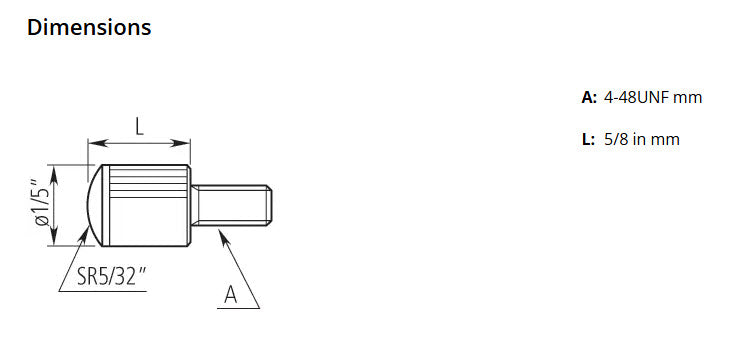 Mitutoyo Contact Element Shell, 4-48UNF R=5/32", 5/8" Length, Steel, Inch Item number: 21AAA033