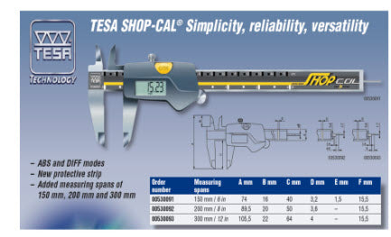 TESA Shop-Cal 0-150mm/0-6" Resolution .01mm/.0005"