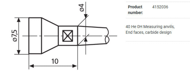 Mahr Flat Anvils for Mahr 410401 40 He 0H Measuring anvils, End faces, carbide design