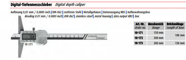 Quality Tools Digital Depth Gauge 10-173 range 0-300mm base 150mm Resolution .01mm/.0005"