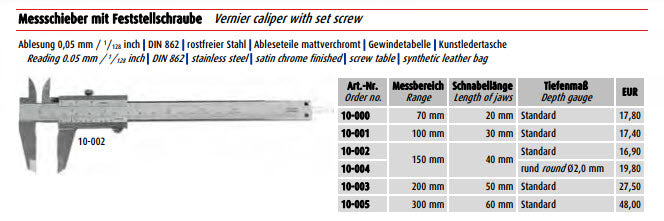 Quality Toolds Vernier Caliper 10-003, 0-200mm/0-8" Graduation .05mm & 1/28"