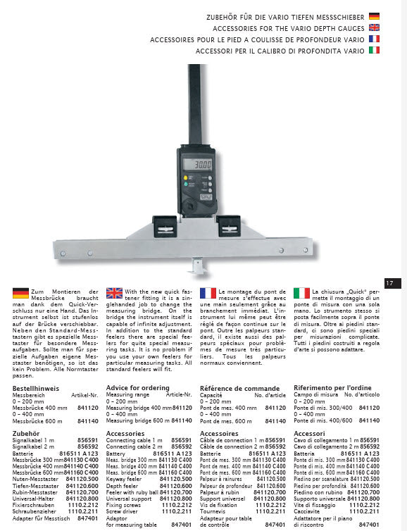 Pav Universal Digital Depth Gages Double Prismatic Frame — Double V Guide, 400mm, 841140E000