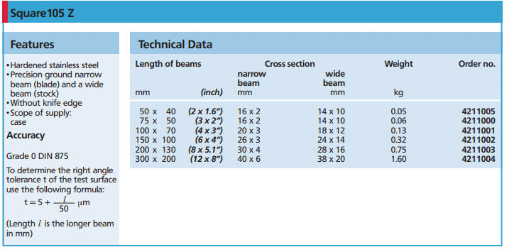 MAHR FEDERAL Model# 4211003, 200X130MM 105Z HARDENED SQUARE Grade 0 DIN 875 (Copy)