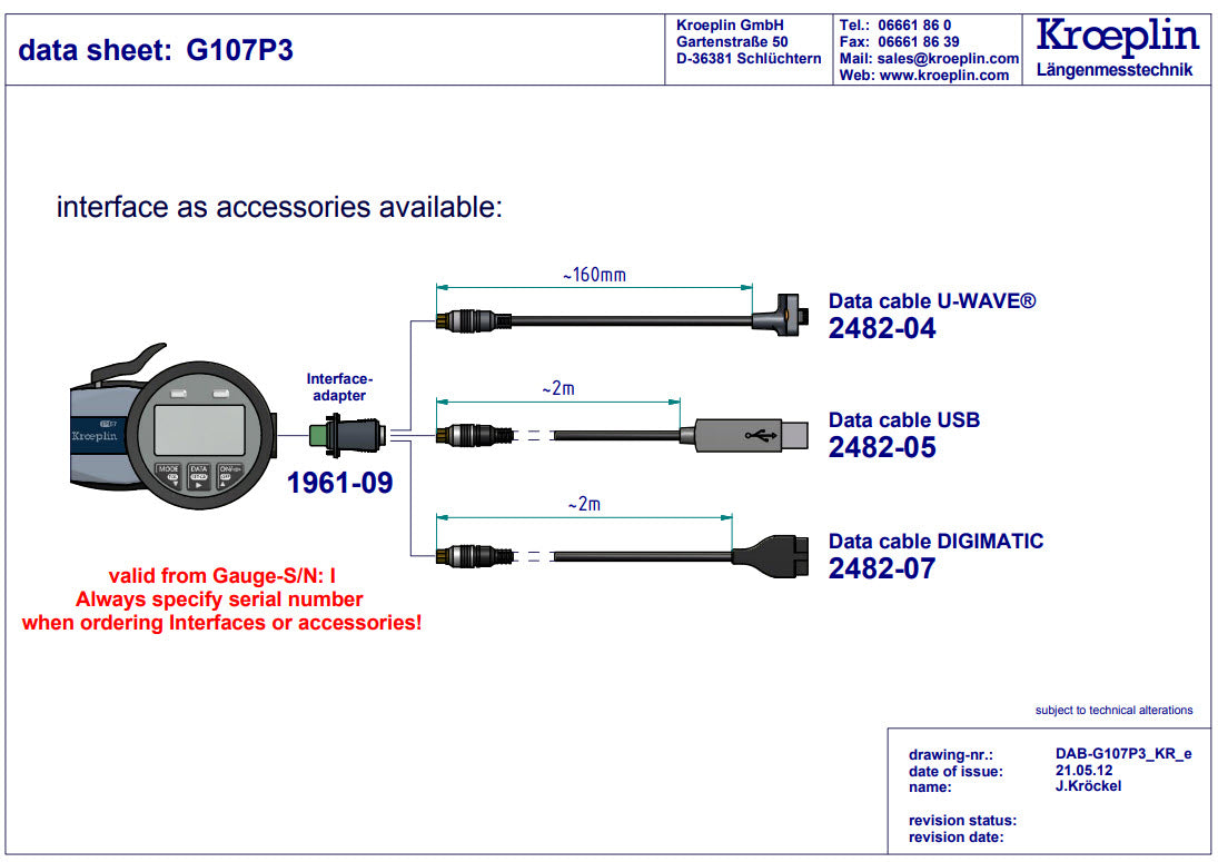 Kroeplin Digital Internal Groove Gauge G107P3 , 3 Point Gauge, 7-14mm x .002mm