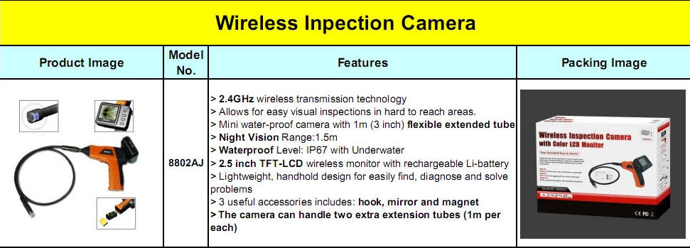 Tvbtech Wireless Inspection camera 8802AJ