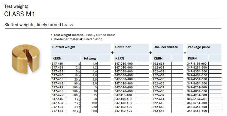 Kern 347-5254-600 2kg Slotted Weight Tolerance +/-100mg, Used with Beam Bar, DKD Certificate of Calibration Included