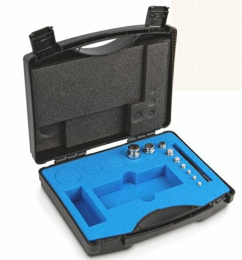 Kern 314-034-600 E2 Weight Sets 1g 100g in a lined plastic case Cylindrical shape, polished stainless steel Dust-brush, tweezers and gloves to handle the weights included, DKD Certificate of Calibration Included
