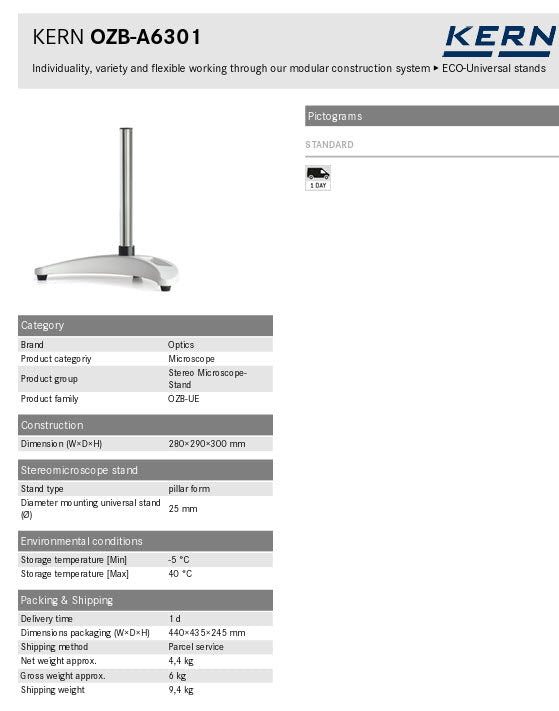KERN® Stereomicroscope Stand OZB-A6301 Stand type pillar form