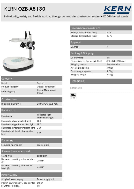 KERN® Stereomicroscope Stand OZB-A5133 Stand type pillar form