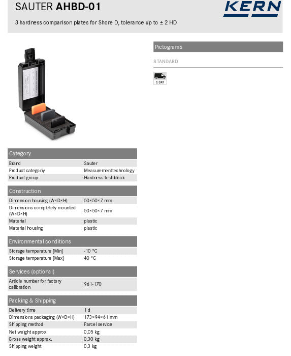 KERN® Hardness test block AHBD-01 Shore D
