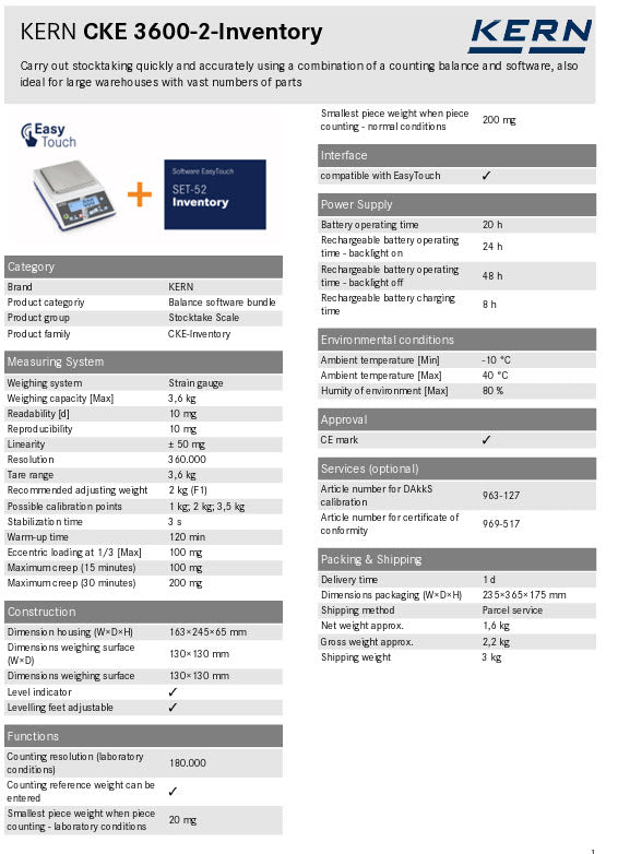 KERN® Counting scale CKE 3600-2, Weighing range 3600 g, Readout 0,01 g