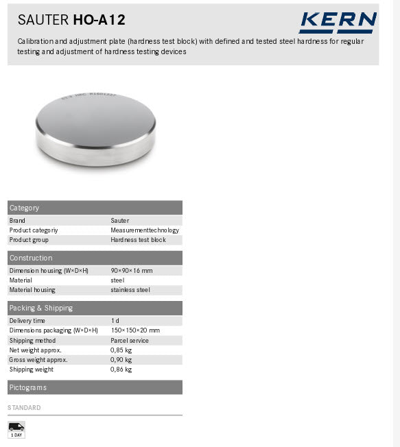 Kern Hardness test block HO-A12 58–63 HRC