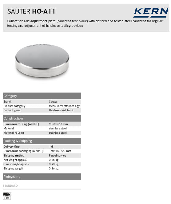 Kern Hardness test block Hardness test block HO-A11 48–53 HRC