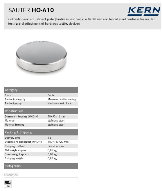 Kern Hardness test block HO-A10 38–43 HRC
