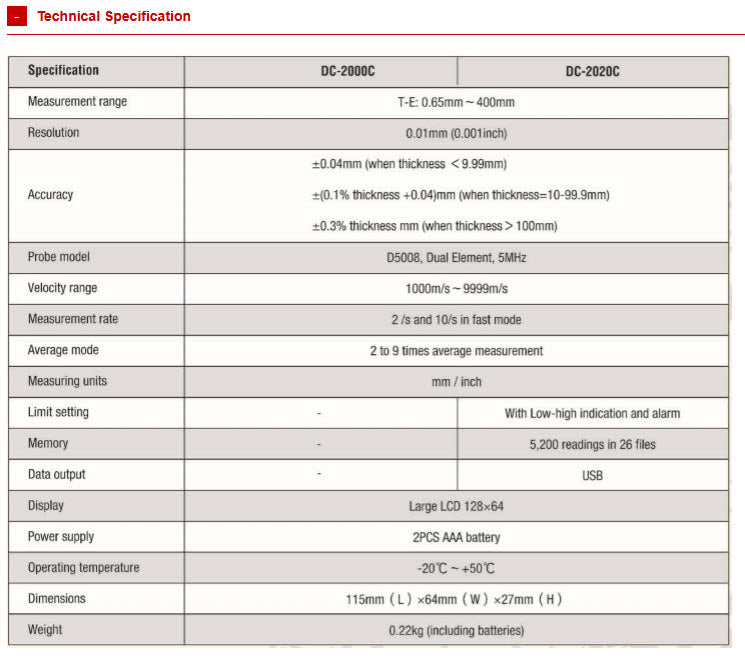 DC-2000C ULTRASONIC THICKNESS GAUGE Measuring range: 0.65-400mm resolution 0.1mm/0.01mm