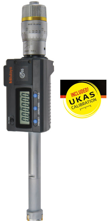 Mitutoyo Digital 3-Point Internal Micrometer 16.51-20.32mm/0.65-0.8″ 468-265 with free UKAS Certificate