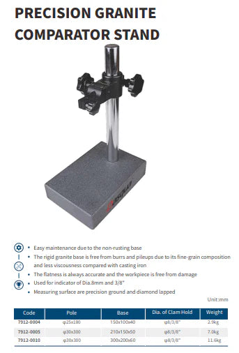 7912-0004 PRECISION MEASURING TABLE WITH GRANITE BASE BASE150*100*40 FOR INDICATOR OF DIA.8MM AND 3/8"