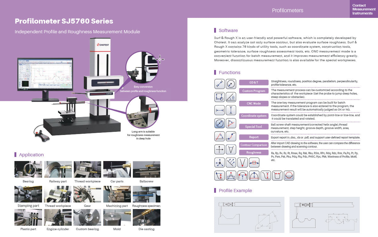 Chotest SJ5760-PR Combination Roughness and Contour measuring machine, Measuring range of X axis: 0~200mm, Measuring range of Z axis: 0-450mm