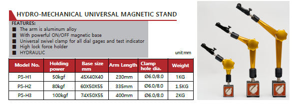 Pride HYDRO-MECHANICAL UNIVERSAL MAGNETIC STAND, PS-H3 100kgf