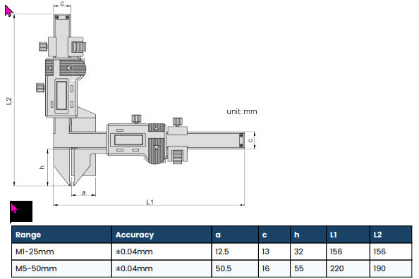 LTF Digital Gear Tooth Caliper M5-50mm module P-7E8 Resolution .01mm/.0005"