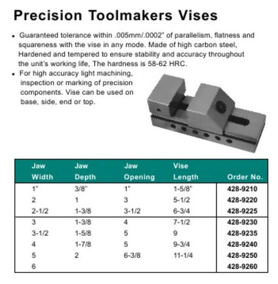 MHC 428-9210 Precision Toolmakers Vice 1 3/8 x 1 x 1-5/8"