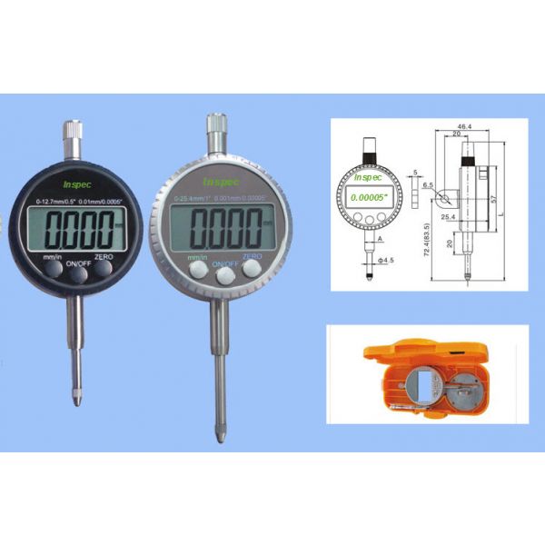 Inspec 221-161 Digital Indicators Range: 25mm/1" Resolution: .001mm/.00005" SPC Output: Yes Stem: 8mm