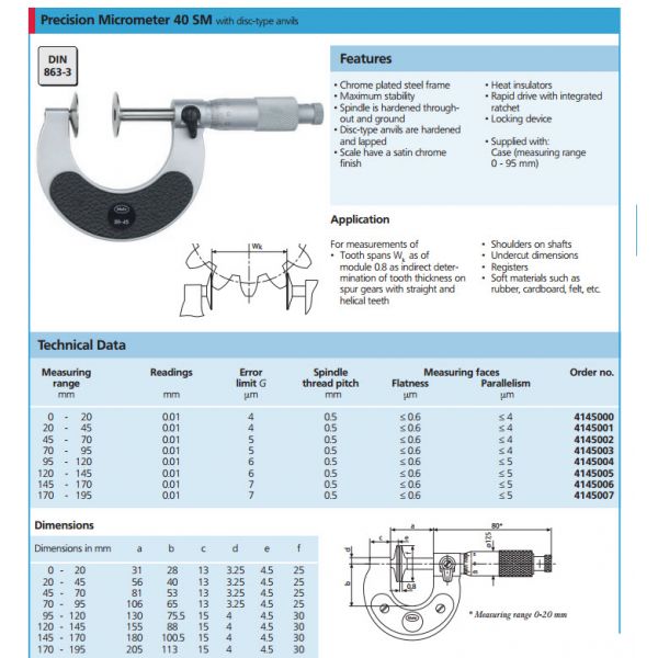 Mahr 40SM Mechanical Micrometers Micromar Rotating Disc Micrometer, Range 20-45mm x .01mm 4145001