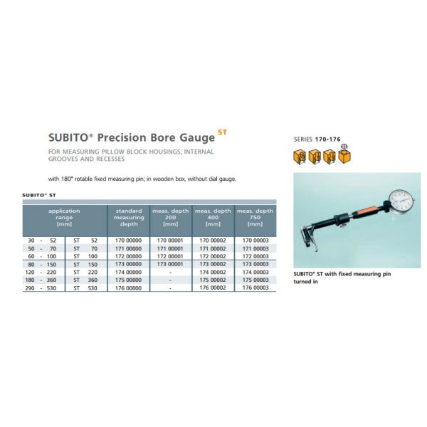Schwenk 17500000 Precision Collapsible Bore Gauge FOR MEASURING PILLOW BLOCK HOUSINGS, INTERNAL GROOVES AND RECESSES with 180° rotable fixed measuring pin; in wooden box, without dial gauge application range 180-360mm, Standard Measuring Depth