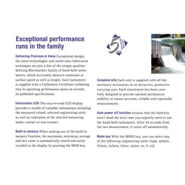 RHEINTACHO Digital Hand Tachometer Rotaro Measuring range 1-99999 min-1 RPM, Style optical / mechanical, A5-1000