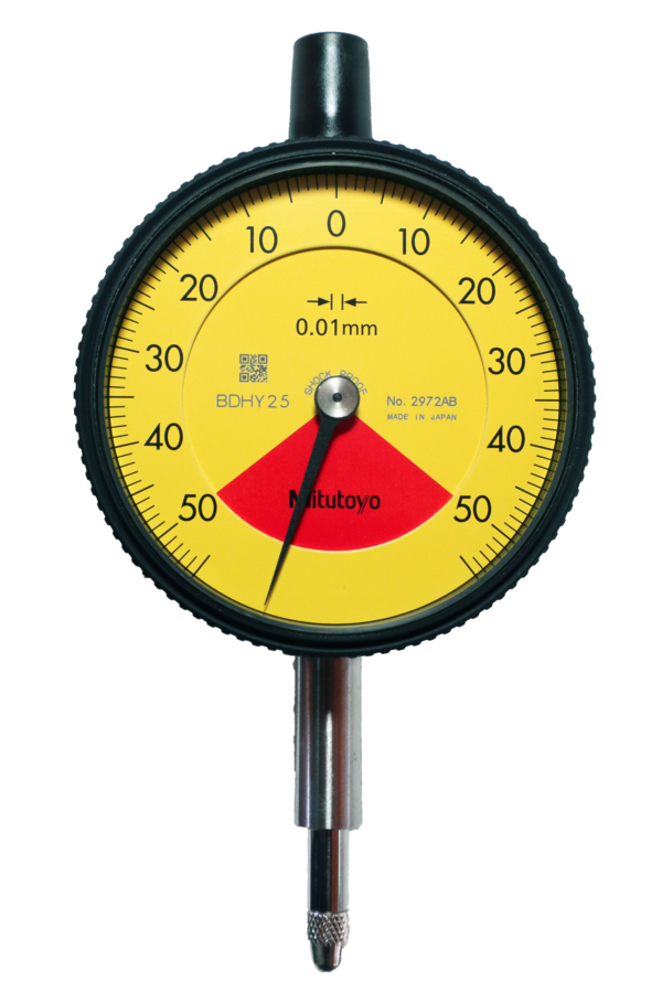 Dial Gauge, Flat Back, ISO Type One Revolution, Shock- & Dustproof, 1mm, 0,01mm 2972AB