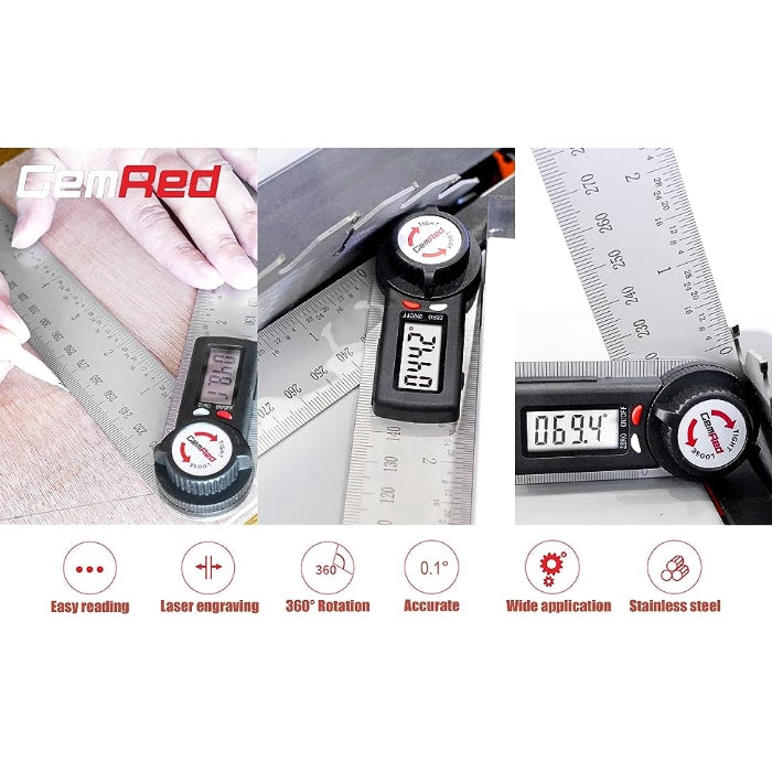GEMRED 2 in 1 Digital Angle Finder (Stainless Steel) Model: 82305-200D