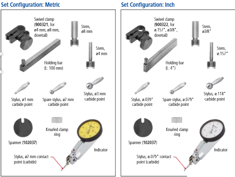 Dial Test Indicator, Universal Type 0.8mm, 0.01mm, Full Set, with Bracket 513-304-10T