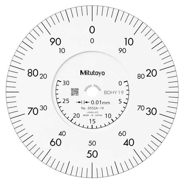 Dial Gauge, Flat Back, ISO Type Jewelled Bearing, Shockproof, 30mm, 0,01mm 3052AB-19