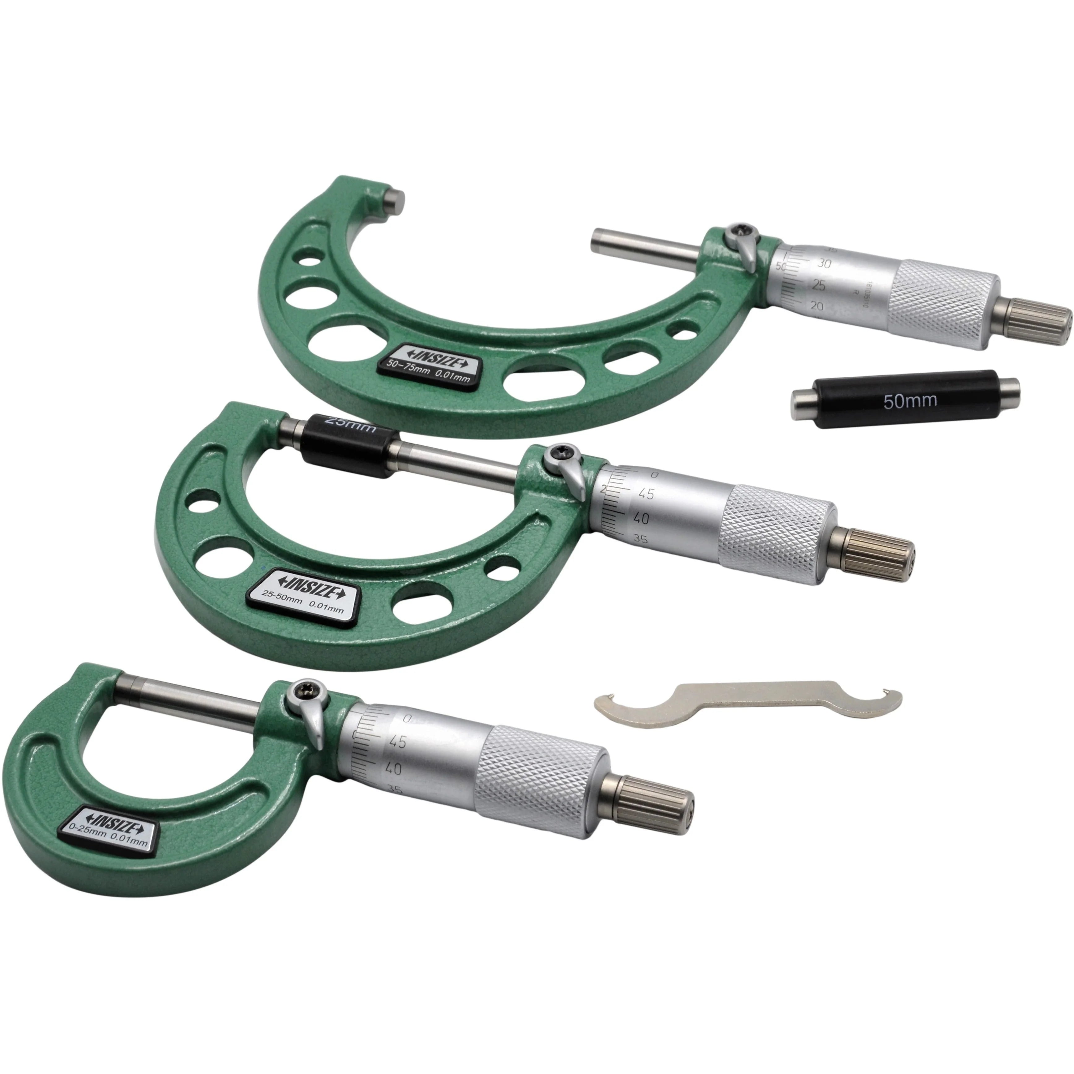 Insize Set of Insize Mechanical micrometers without heat shield Range : 0-75mm Graduation : .001mm Number of Micrometers : 3 Type : Ratchet 3210-753