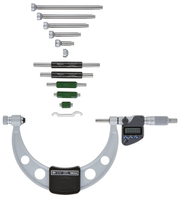 Mitutoyo Digital Micrometer Interchangeable Anvil Inch/Metric, 0-150mm(0-6"), IP65, incl. 6 Anvils 340-351-30 (Inspec Equivalent 106-61-400)