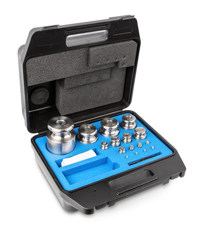 Kern 344-084, Kern M1 Sets 1g-5Kg in a plastic case Cylindrical shape, polished stainless steel Dust-brush, tweezers and gloves to handle the weights.