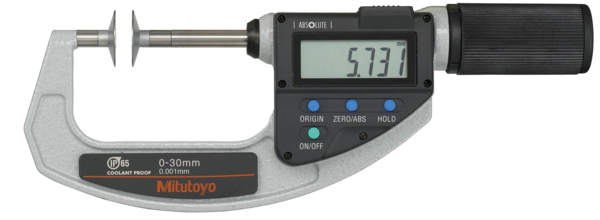 Mitutoyo Digital Disc Micrometer QuickMike, IP65 Inch/Metric, 1-2,2", Disk=20mm 369-422-20