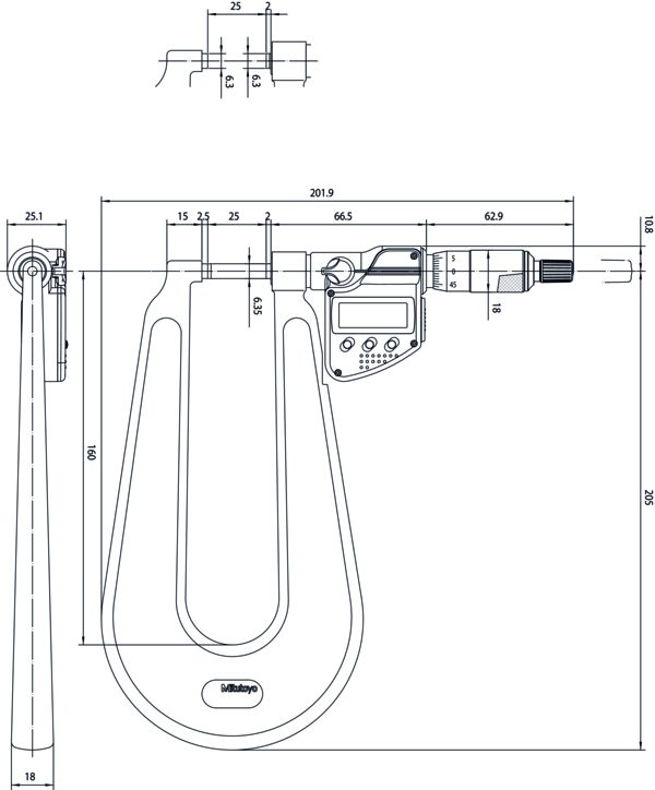 Mitutoyo Digital Sheet Metal Micrometer IP65 0-25mm, Flat Anvil/Spindle 389-251-30
