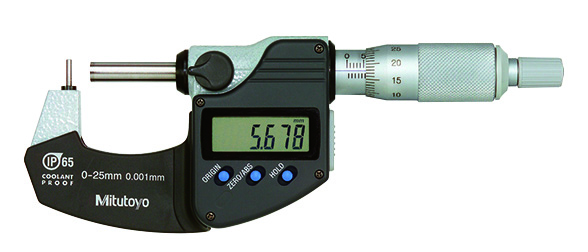 Mitutoyo Digital Tube Micrometer, IP65 Pin Anvil Flat Spindle, 0-25mm 395-261-30