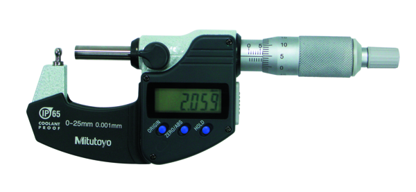 Mitutoyo Digital Tube Micrometer, IP65 Spherical Anvil Flat Spindle, 0-25mm 395-262-30