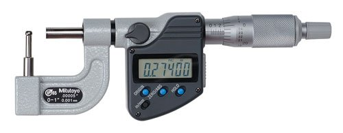 Mitutoyo Digital Tube Micrometer, IP65, Inch/Met. Spherical Anvil Flat Spindle, 0-25mm/0-1" 395-363-30
