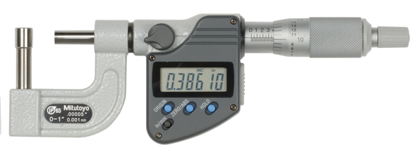 Mitutoyo Digital Tube Micrometer, IP65, Inch/Met. Spherical Anvil Flat Spindle, 0-25mm/0-1" 395-364-30